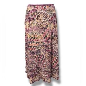 J. JILL Purple & Tan Paisley Mesh Maxi Skirt Tiny Ruffle Detail Y2K